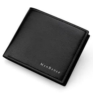 Premium black men's business wallet with elegant brushed texture and MenBense logo detailing