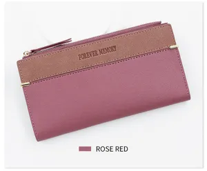Gedetailleerd overzicht van elegante rozerode lange matte lederen portemonnee voor dames