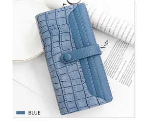 Élégant grand portefeuille bleu pour femme avec motif pierre et fentes pour cartes