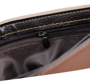 Close-up detail of interior zipper pocket and stitching on a men's PU leather wallet