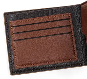 Close-up detail of a bi-fold wallet interior showing brown PU leather card slots