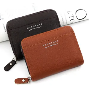 Cartera Corta de Cuero PU Saffiano para Hombre Con Cremallera Gran Capacidad Bolsillo para Monedas Tarjetero Moda Urbana Minimalista