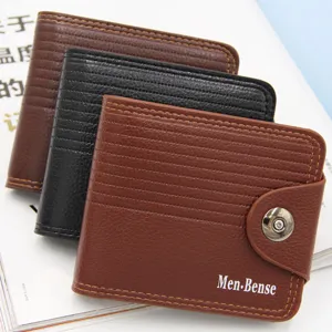 Cartera Corta de Triple Pliegue para Hombre Negocios Casual Cuero de PU Gran Capacidad Tarjetero Con Hebilla Magnética Bolso