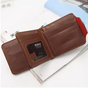 Cartera clásica de cuero marrón con múltiples ranuras para tarjetas e imán
