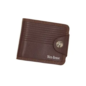 Cartera corta marrón para hombre con cierre magnético y rayas