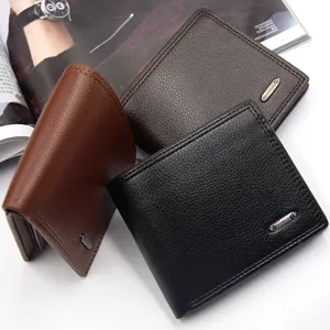 Stylish men's short wallets in black and brown with premium pebbled leather texture.