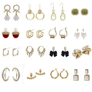 Collection of trendy Korean style gold-plated earrings with crystals and pearls
