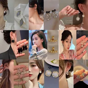 Women Fashion Copper Alloy Earrings Silver Earring Post Elegant Bowknot Heart Artificial Pearl Rhinestone Drop Earrings Jewelry