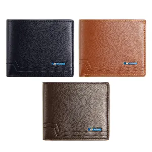 MenBense Herren Kurze Brieftasche PU-Leder Business Casual Bi-Fold Geldbeutel Mit Kartenfächern Reißverschlussfach Litschi-Muster Geschenk
