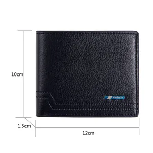 Klassische schwarze Herrenbrieftasche aus Leder mit Abmessungen von 12x10x1,5cm