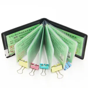 Premium black faux leather driver's license cover with multiple clear card organizer slots