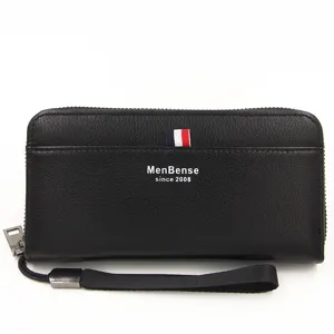 MenBense Heren Lange Clutch Portefeuille van Leer met Rits en Polsbandje