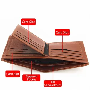 Portafoglio corto da uomo marrone con slot per carte multiple e trama litchi