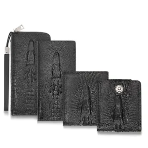 Heren Zakelijke Portemonnee Krokodillenpatroon PU Leer Grote Capaciteit Vintage Tweeledig Geldbeurs Clutch Lang Kort Kaarthouder Cadeau