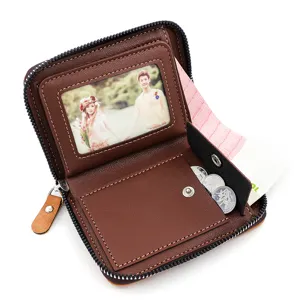 Classic brown matte finish men's short wallet with zipper closure and coin pocket