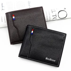 Detailed view of two men's leather bifold wallets in black and brown