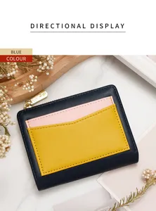 Stylish tricolor women's small zipper wallet with multiple card slots and yellow pocket