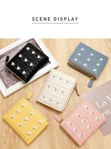 Elegant women's short zipper wallets with floral embroidery in five pastel colors