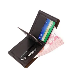 Elegante portafoglio corto da uomo in pelle marrone con slot e tasca per monete
