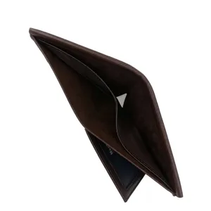 Premium minimalist dark brown leather tri-fold wallet for men featuring multiple card slots