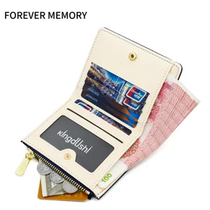 Compact women's color-block bifold wallet with multi-card slots and coin pocket.