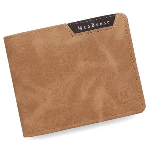 Portafoglio corto MenBense marrone classico con texture pelle vintage e portatessere