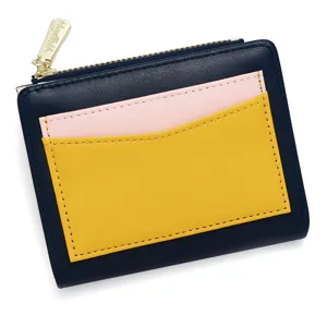 Stylish women's short color-block zipper wallet with multiple card slots and coin pocket