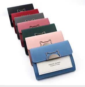 Showcase of diverse color options for the minimalist cat-ear tri-fold short wallet.