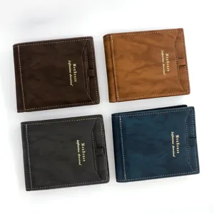MenBense vintage short wallet with multi-card slots and pull-out design
