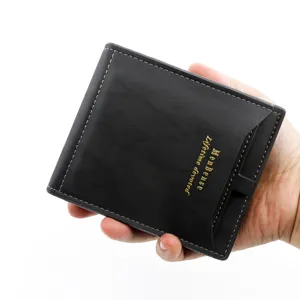 Premium MenBense black slim bifold short wallet for men featuring quick card pull design