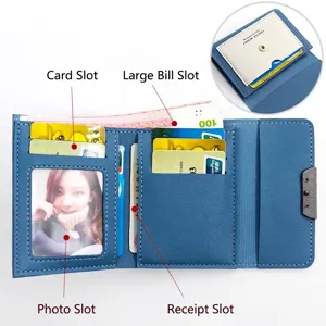 Korean style trifold short wallet for women with multi-card slots and photo window