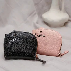 Kattenvormige Accordeon Kaarthouder Litchi Patroon Grote Capaciteit Schelp Muntzakje Rits Portemonnee Creditcard Organizer Tas voor Vrouwen