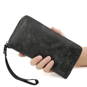 Vintage distressed PU lederen lange portemonnee voor heren met polsband