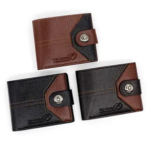 Kollektion von Herren-Bifold-Patchwork-Geldbörsen mit Schnallenverschluss in Schwarz und Braun.