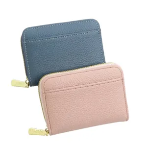 Porte-cartes Accordéon en Cuir PU Motif Lychee pour Femmes Grande Capacité Couleur Unie Porte-monnaie Mini Portefeuille Portable