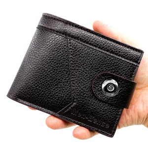 Hochwertige schlanke Herren-Brieftasche mit Magnetverschluss und strukturierter Lederoptik