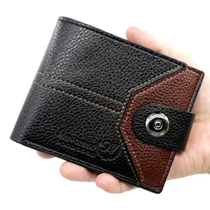 Lässige Herren-Geldbörse mit Patchwork-Design, Magnetverschluss und genarbtem Leder