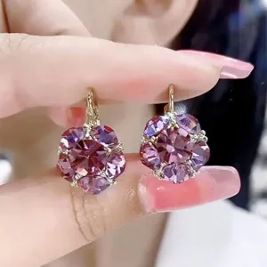 French Style Crystal Ball Drop Earrings For Women Elegant Silver Plated Rhinestone Dangle Earrings Fashion Jewelry Gift
