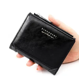 Cartera profesional de cuero negro para hombre con cremallera lateral de negocios