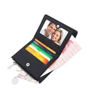 Cartera vertical para hombre con múltiples ranuras para tarjetas y bolsillo lateral con cremallera