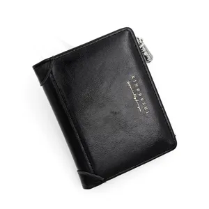 Sofisticada cartera vertical negra para hombre con cremallera lateral y tarjeteros