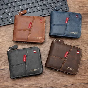 Detailansicht von Herrenbrieftaschen aus Ölwa hsleder mit Reißverschluss in vier Farben.