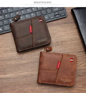 Professionelle Detailansicht von braunen Vintage-Geldbörsen aus Leder für Herren.