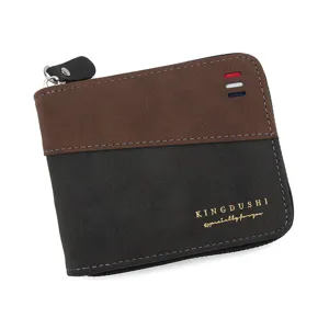 Portafoglio da uomo con zip in ecopelle bicolore marrone e nero a contrasto moda