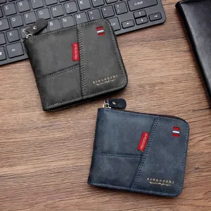 Vintage Öl-Wachs PU-Leder Herren Trifold Kurze Brieftasche Reißverschluss Kette Gespleißt Multi-Slot Business Casual Kartenhalter