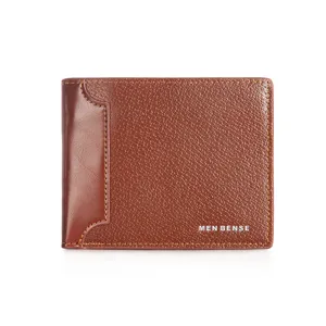 Brown PU leather men's short wallet with tri-fold multi-card slot design