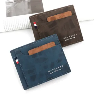 Cartera Corta de Moda para Hombre Cuero PU Porta Tarjetas Con Bolsillo de Cremallera Estampado de Rayado Retro Bifold