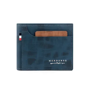 Cartera de hombre azul con patrón de rayas cruzadas y ranura para tarjeta