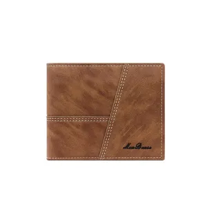 Classic brown Menbense short wallet for men featuring elegant decorative white stitching