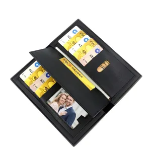 Black PU leather men's long wallet with multiple card slots and slim design
